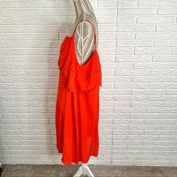 L Love Orange Pom Pom Fringe Cold Shoulder Dress Size 1XL - Picture 5 of 6